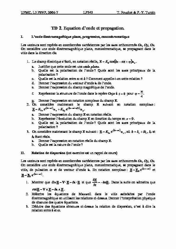 [PDF] TD 2 Equation donde et propagation ( ) x - LESIA