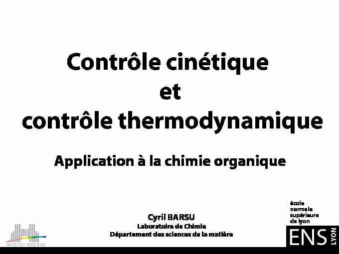 Contrôle cinétique et contrôle thermodynamique