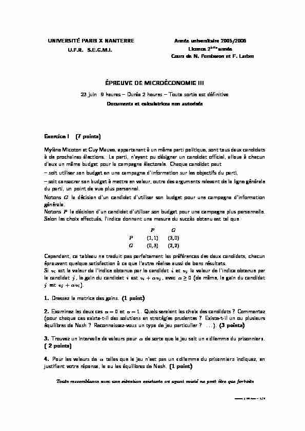 [PDF] ÉPREUVE DE MICROÉCONOMIE III 23 juin 9 heures  - UFR SEGMI