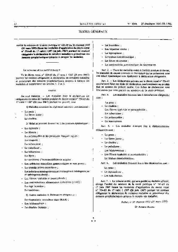 [PDF] Arrêté du ministre de la santé publique n° 683-95 - Ministère de la