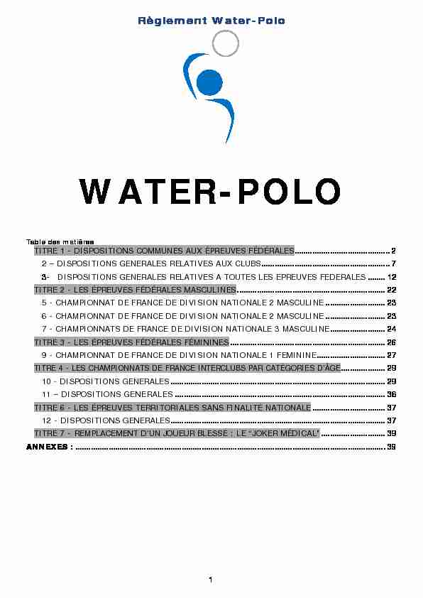 Règlements Water-Polo - Saison 2019-2020