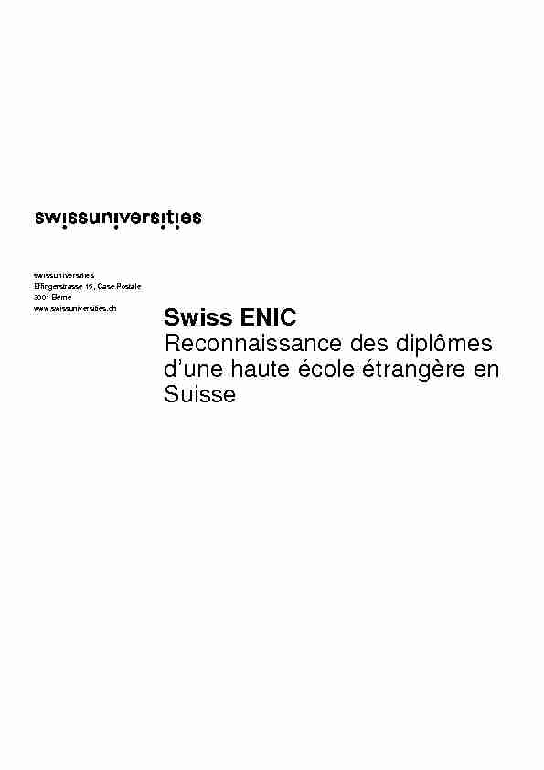 Swiss ENIC Reconnaissance des diplômes dune haute école
