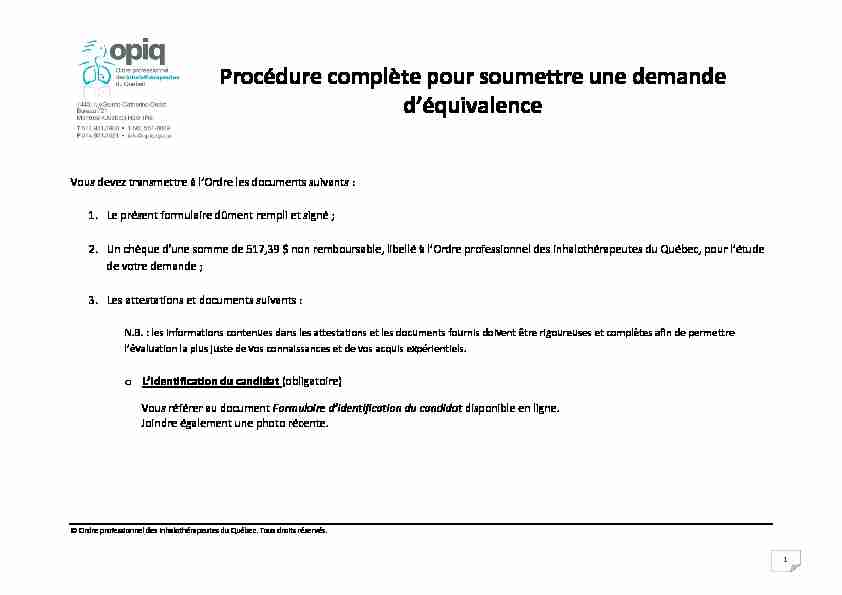 [PDF] Procédure complète pour soumettre une demande déquivalence