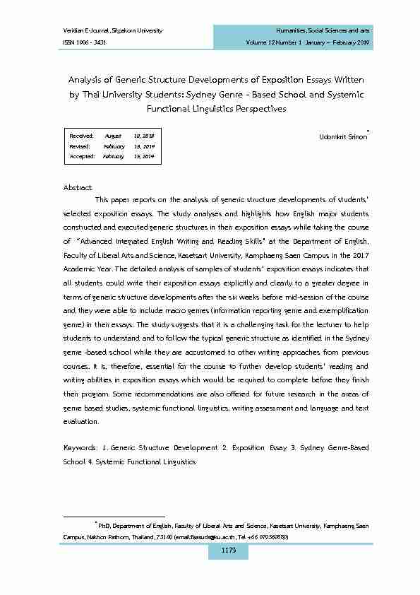 Analysis of Generic Structure Developments of Exposition Essays