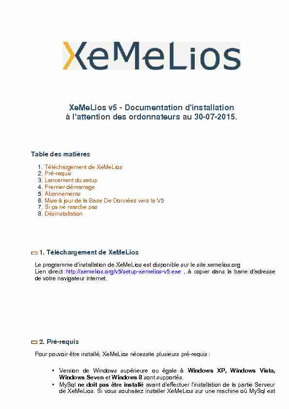 XeMeLios v5 - Documentation dinstallation à lattention des