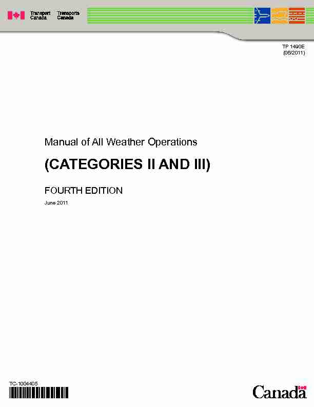 Manual of All Weather Operations (Categories II and III)