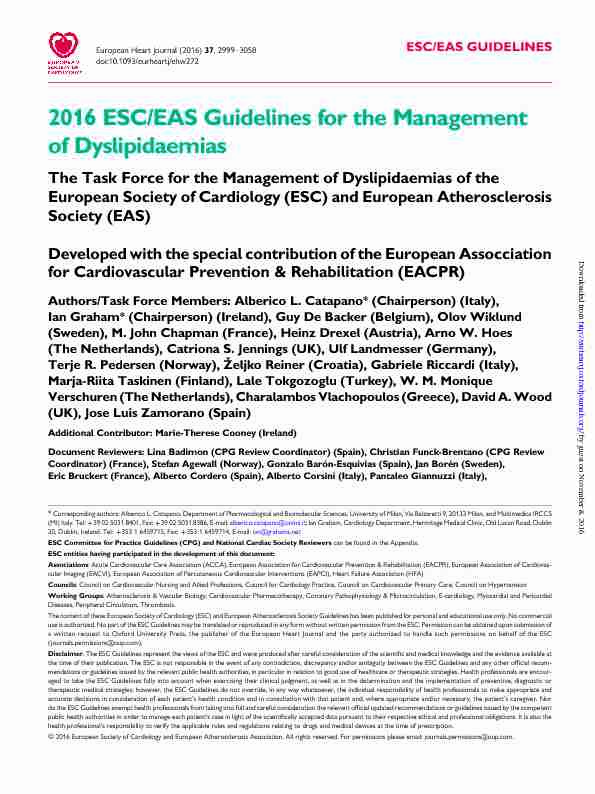 [PDF] 2016 ESC/EAS Guidelines for the Management of Dyslipidaemias