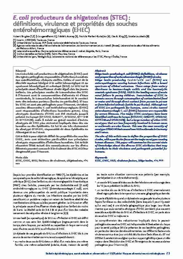 [PDF] E coli producteurs de shigatoxines (STEC) : - Bulletin