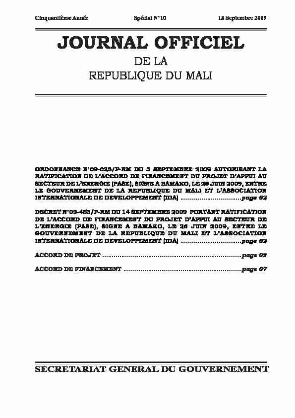 Journal officiel du Mali de lannee 2009