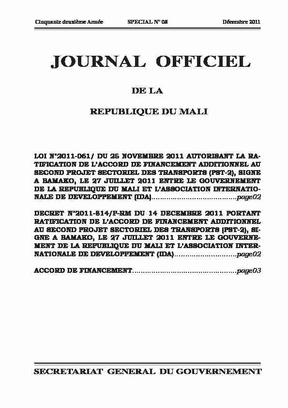 Journal officiel du Mali de lannee 2011