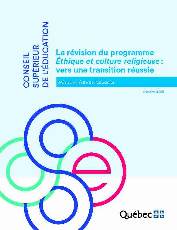 La révision du programme Éthique et culture religieuse : vers une