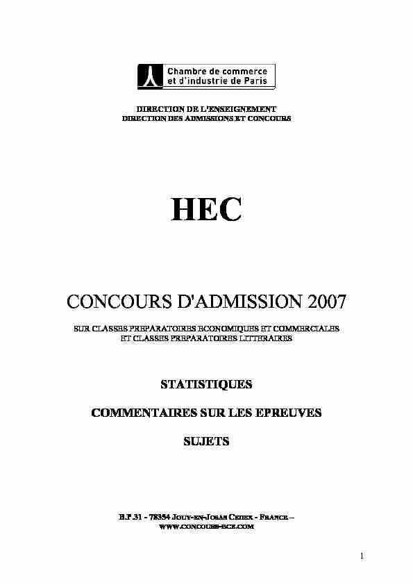 CONCOURS DADMISSION 2007