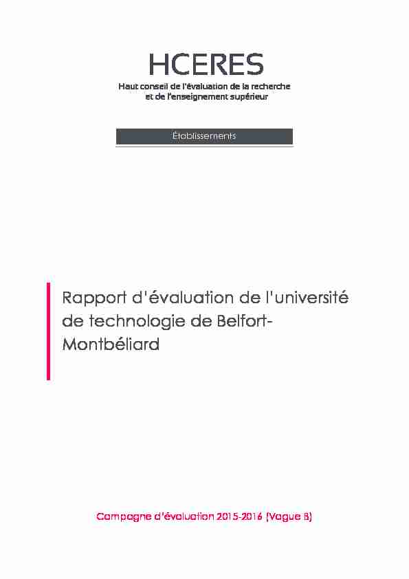 Rapport dévaluation de luniversité de technologie de Belfort