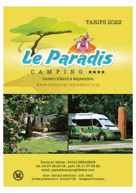 Paradis Camping - brochure tarifs 2022 10-2021