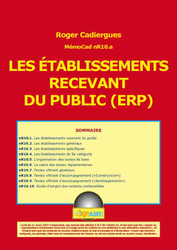 [PDF] LES ÉTABLISSEMENTS RECEVANT DU PUBLIC (ERP)