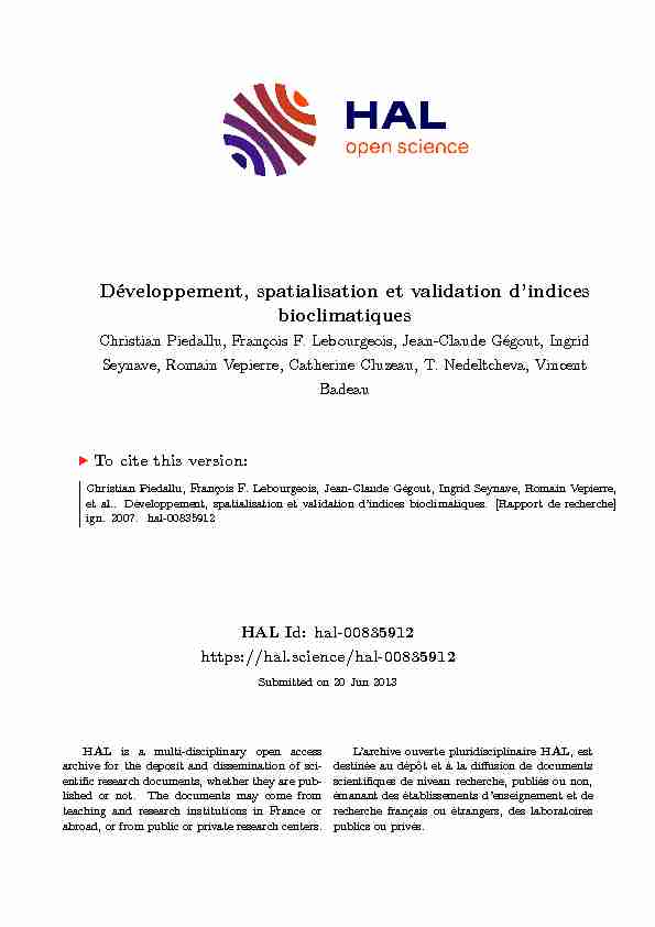 [PDF] Développement, spatialisation et validation dindices bioclimatiques