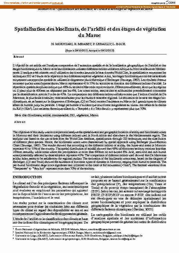 [PDF] Spatialisation des bioclimats de laridité et des étages de végétation