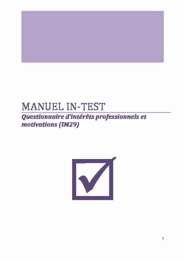 MANUEL IN-TEST - Questionnaire dintérêts professionnels et