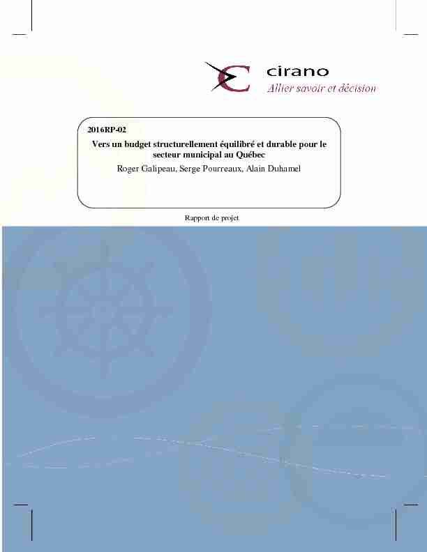 [PDF] Vers un budget structurellement équilibré et durable pour  - CIRANO