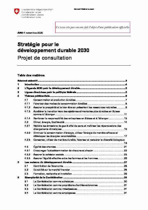 Stratégie pour le développement durable 2030 Projet de consultation