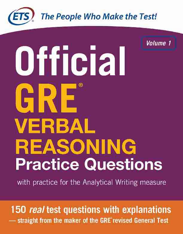 Official GRE® Verbal Reasoning Practice Questions Volume 1