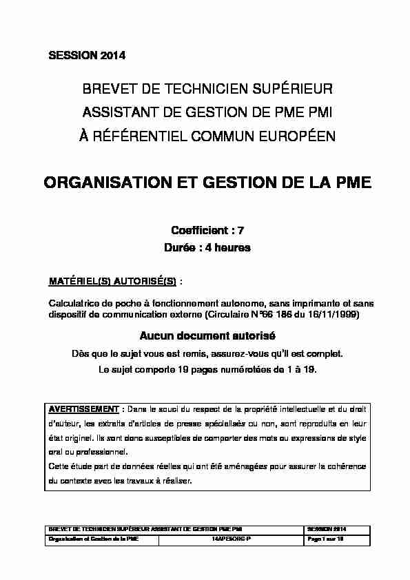 [PDF] ORGANISATION ET GESTION DE LA PME