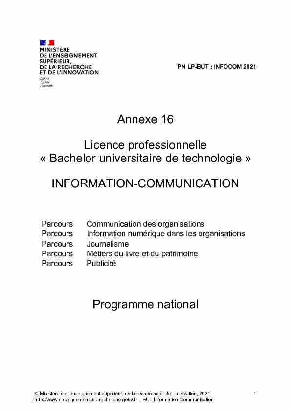 Annexe 16 Licence professionnelle « Bachelor universitaire de