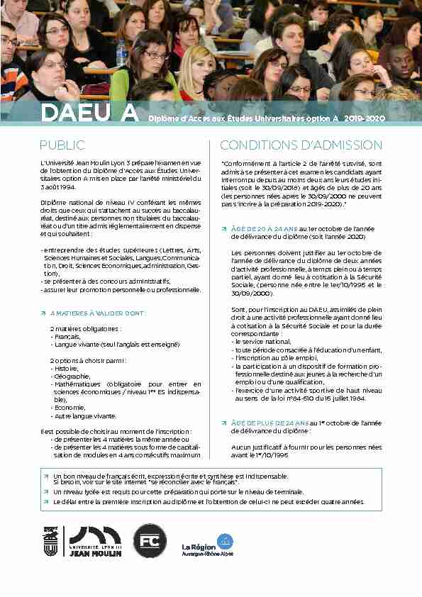 DAEU A Diplôme dAccès aux Études Universitaires option A 2019