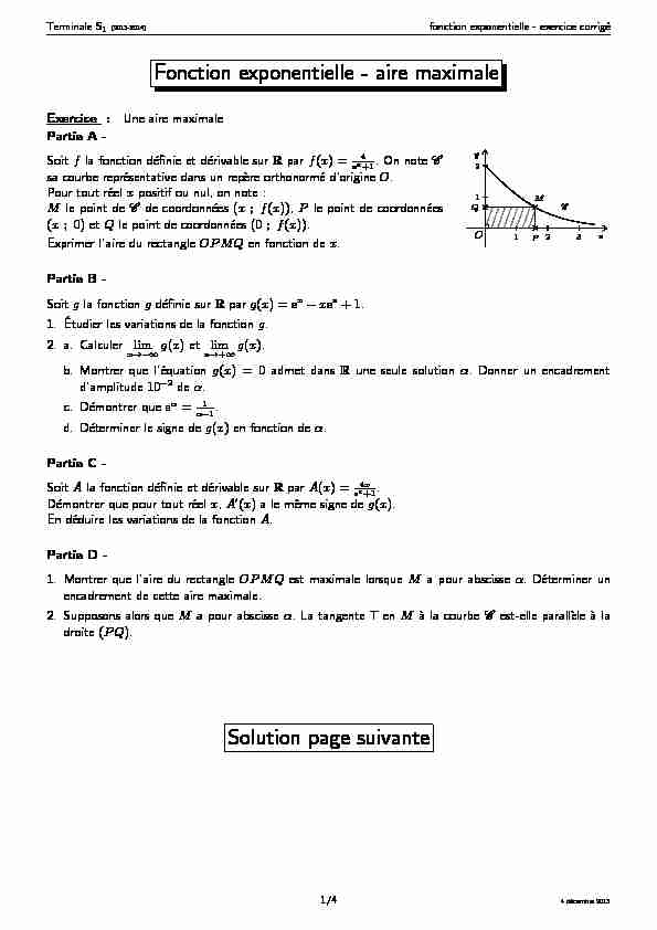 Fonction exponentielle - aire maximale Solution page suivante