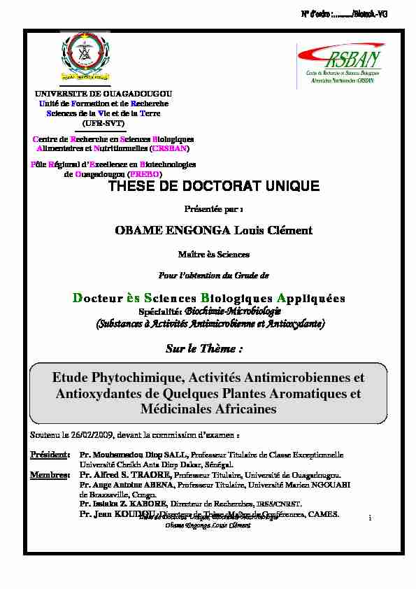 [PDF] Etude phytochimique, activités antimicrobiennes et antioxydantes de