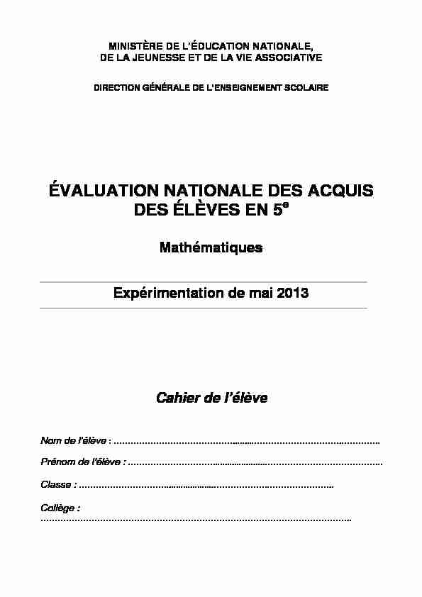 [PDF] ÉVALUATION NATIONALE DES ACQUIS DES ÉLÈVES EN 5