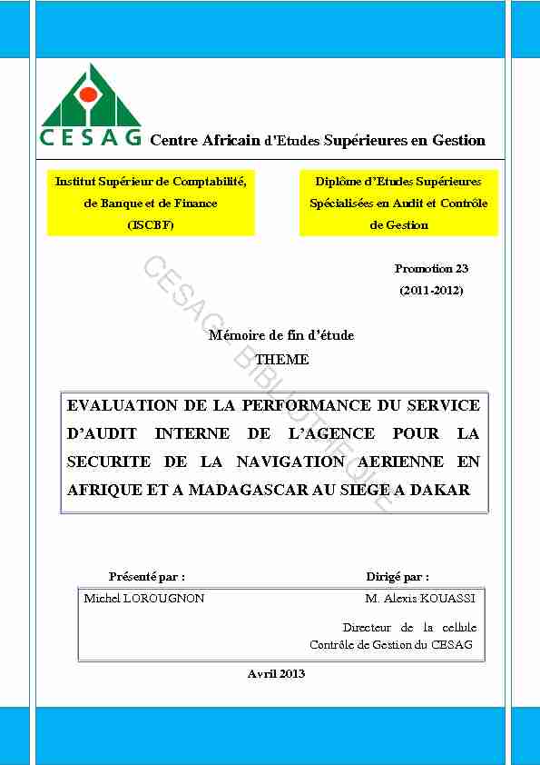 Evaluation de la performance du service dAudit Interne : Cas de la