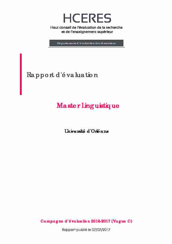 Evaluation du master Lingustique de lUniversité dOrléans