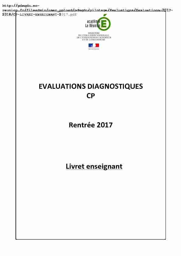 [PDF] EVALUATIONS DIAGNOSTIQUES CP Rentrée 2017 Livret  - CPD 67