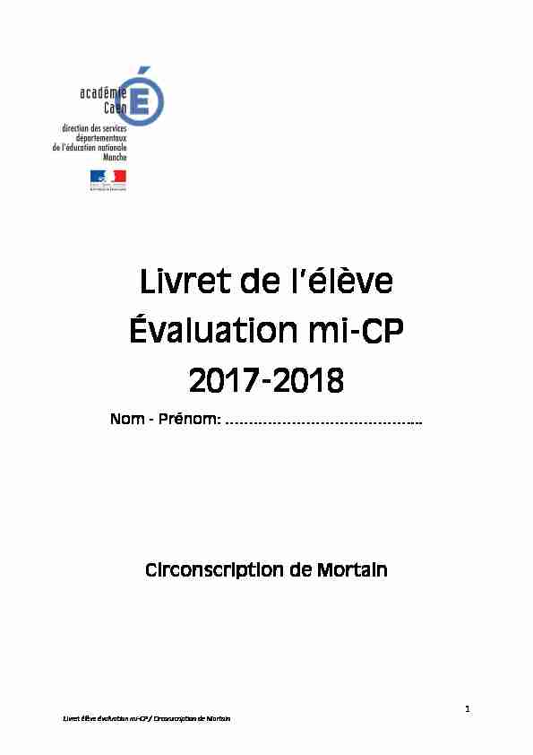 [PDF] Livret de lélève Évaluation mi-CP 2017-2018