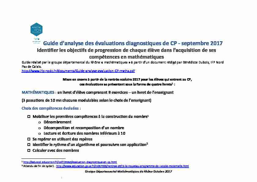 [PDF] Guide danalyse des évaluations diagnostiques de CP - Oullins