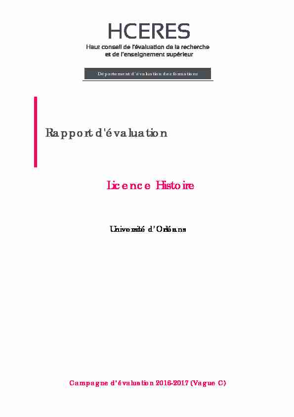 Evaluation de la licence Histoire de lUniversité dOrléans