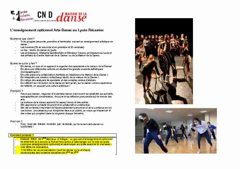 Lenseignement optionnel Arts-Danse au Lycée Récamier