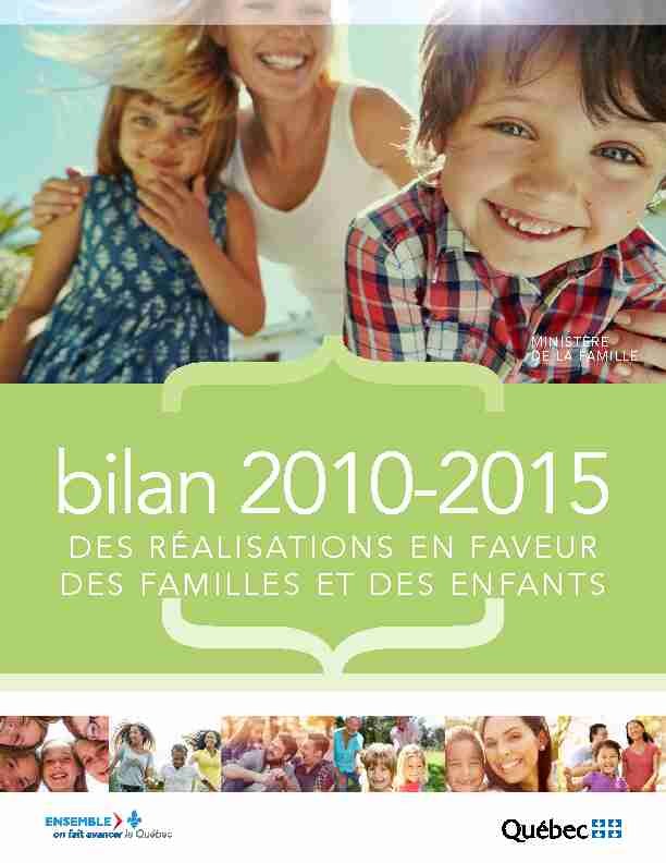Bilan 2010-2015 des réalisations en faveur des familles et des enfants