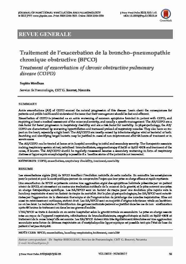 Traitement de lexacerbation de la broncho–pneumopathie