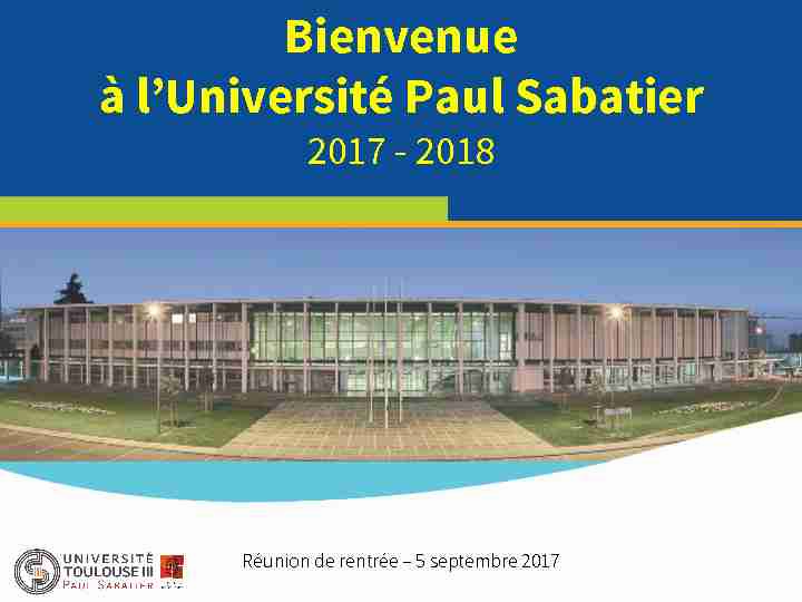 Bienvenue à lUniversité Paul Sabatier
