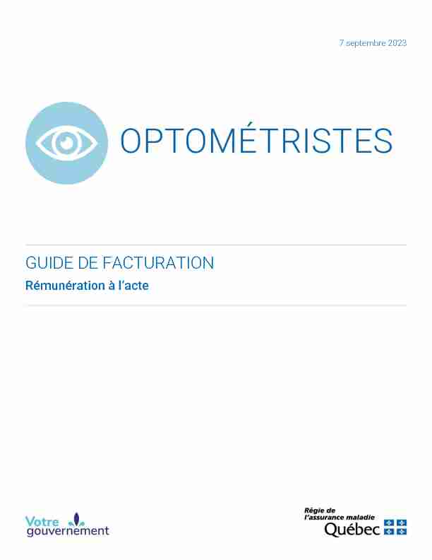 Guide de facturation – Rémunération à lacte – Optométristes