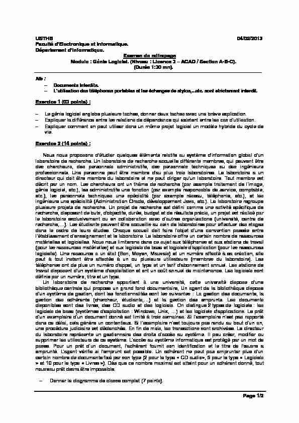 Page 1/2 USTHB 04/02/2013 Faculté dElectronique et Informatique