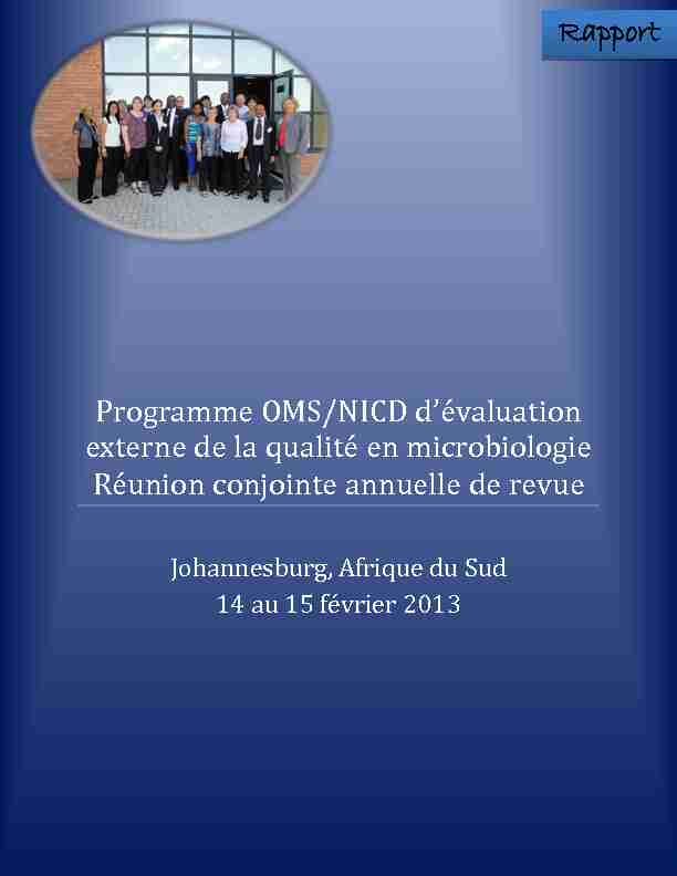 Programme OMS/NICD dévaluation externe de la qualité en