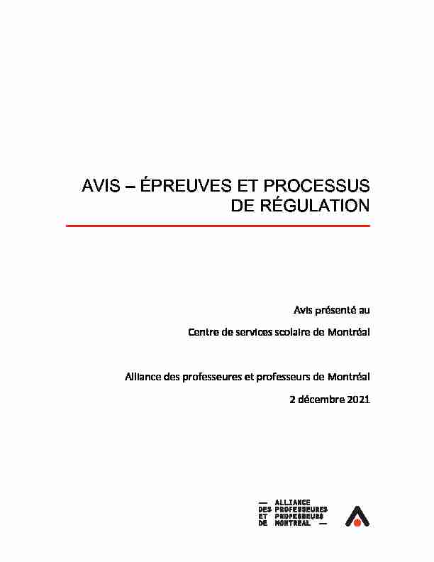 [PDF] AVIS – ÉPREUVES ET PROCESSUS DE RÉGULATION