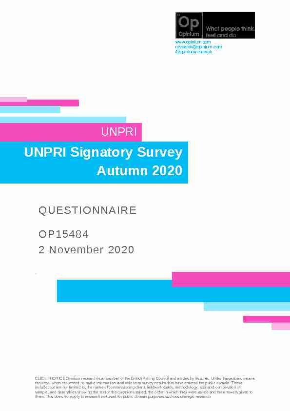 UNPRI Signatory Survey Autumn 2020