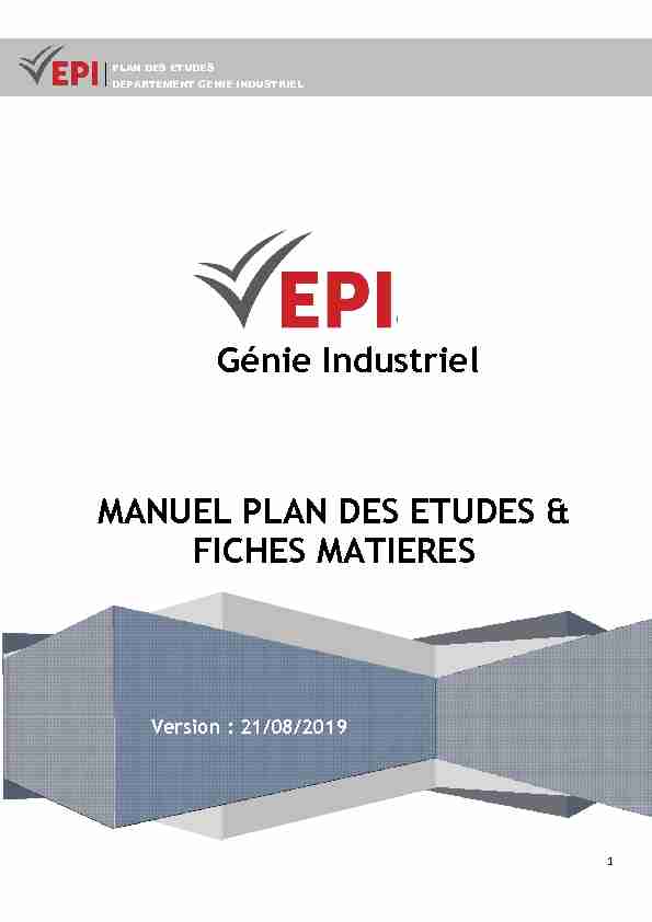 Génie Industriel MANUEL PLAN DES ETUDES & FICHES MATIERES