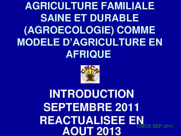 agriculture familiale saine et durable (agroecologie) comme modele