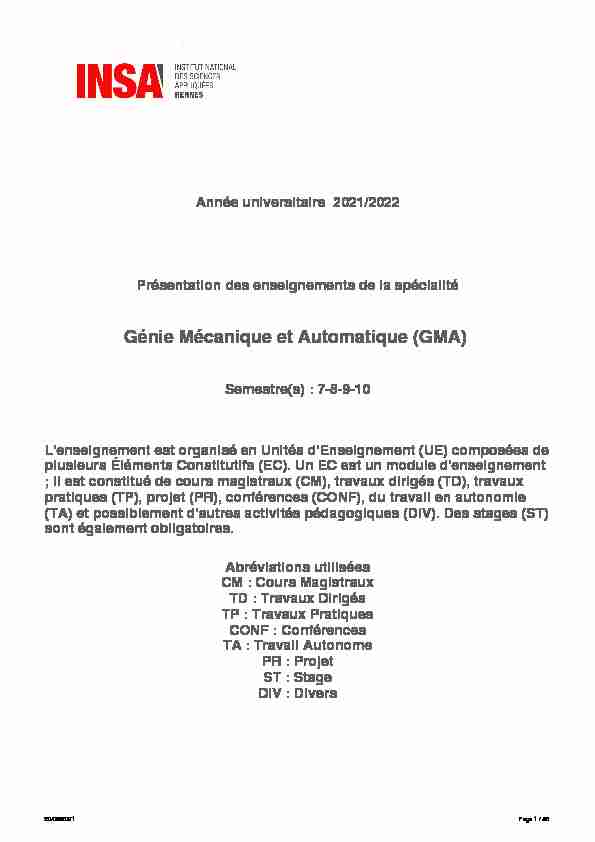 Génie Mécanique et Automatique (GMA)