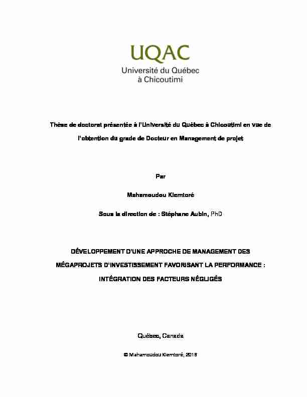 Thèse de doctorat présentée à lUniversité du Québec à Chicoutimi